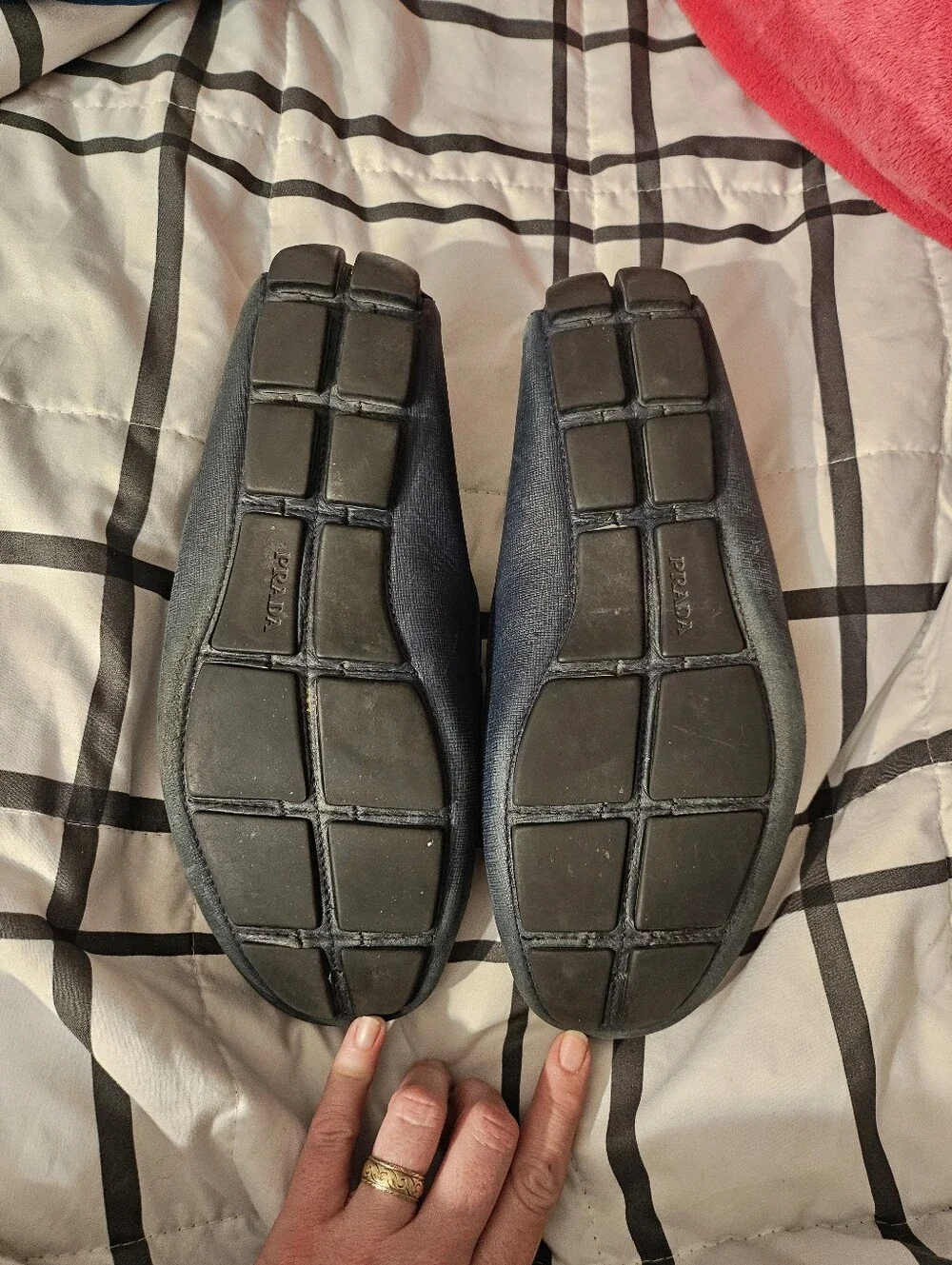 PRADA Men's 9 US Saffiano Leather Driving Moccasins‎ Loafers Shoes Blue
